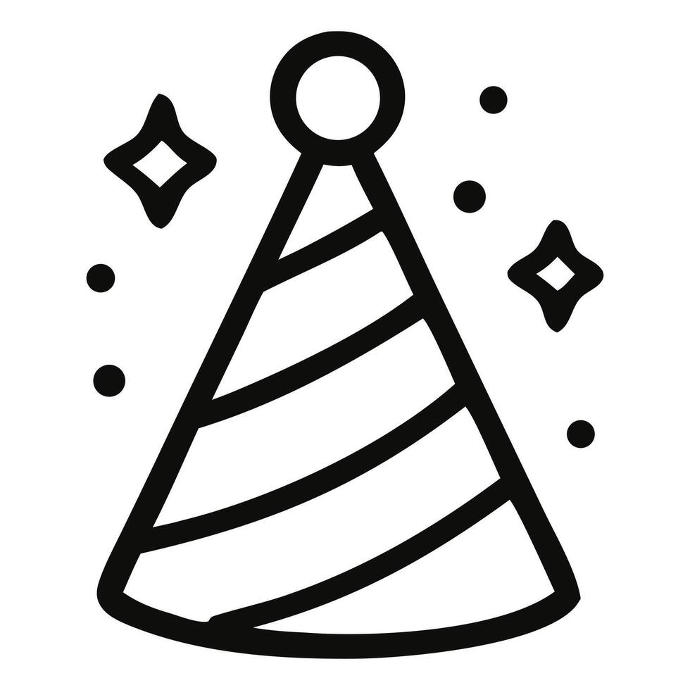 Stylized Party Hat with Stripes, Circle Topper, and Sparkling Star Accents vector