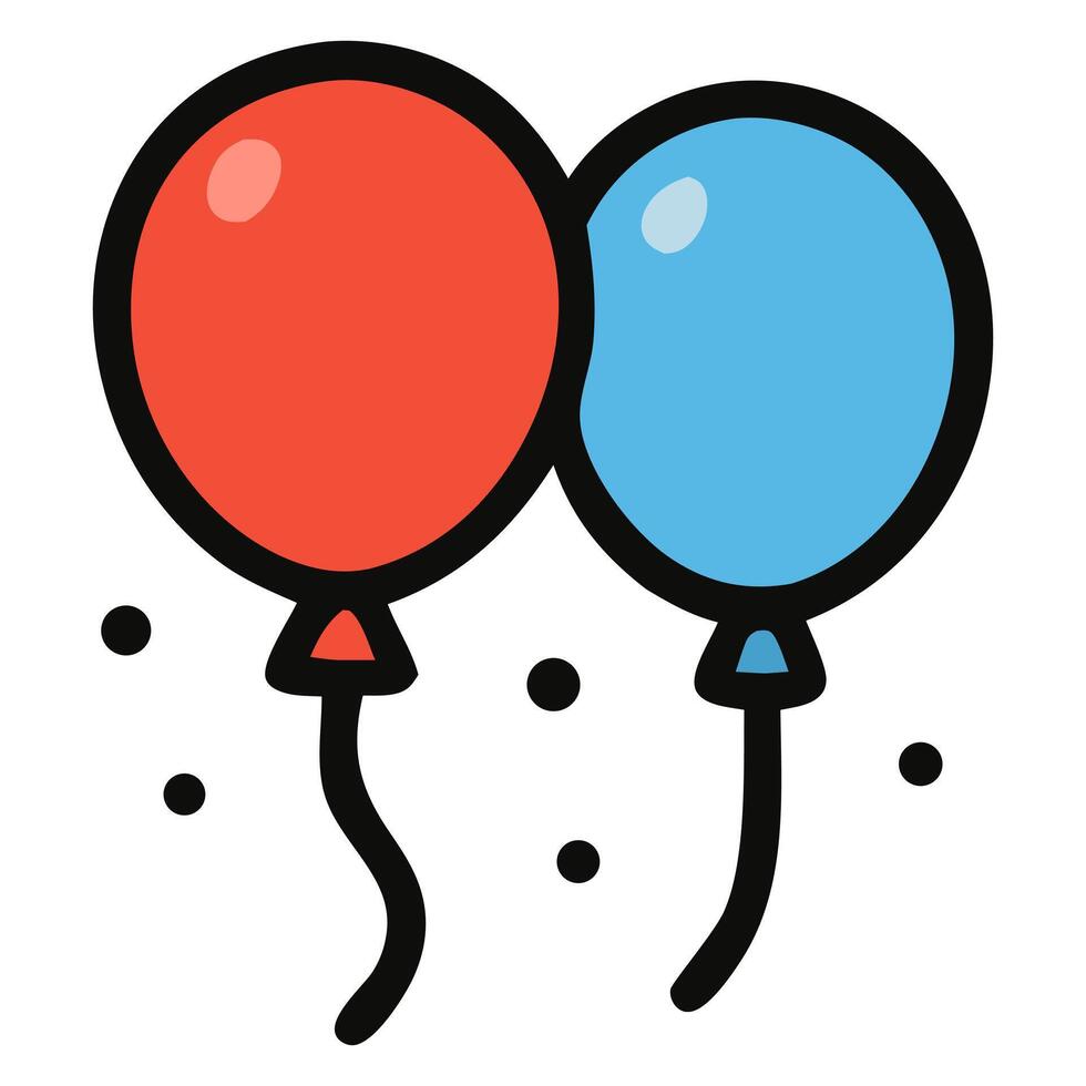 Cartoon Red and Blue Balloons with Black Outlines and Confetti Dots vector