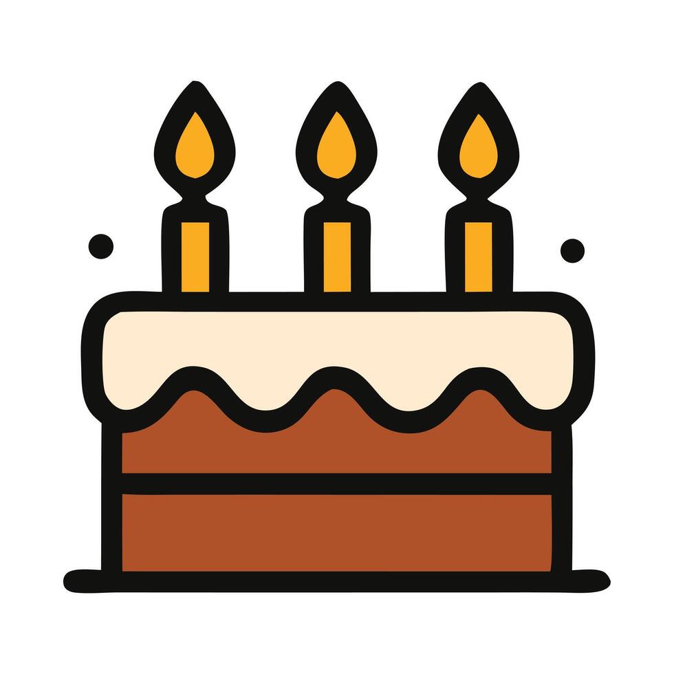 Stylized Birthday Cake with Three Lit Candles and Chocolate Frosting vector