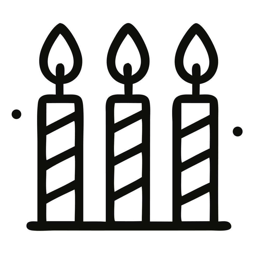 Three Bold Outline Candles with Flames and Decorative Dots, Minimalist Style vector