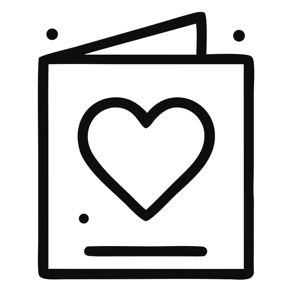 Hand-drawn greeting card with heart and dots, simple black line art vector