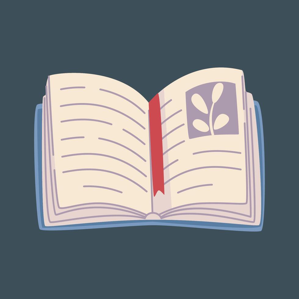 An open book with a red ribbon and a plant illustration. in isolated background vector