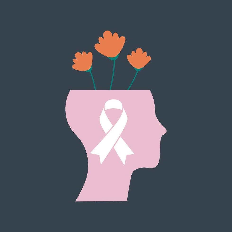 pink head with flower and ribbon sign in isolated background vector