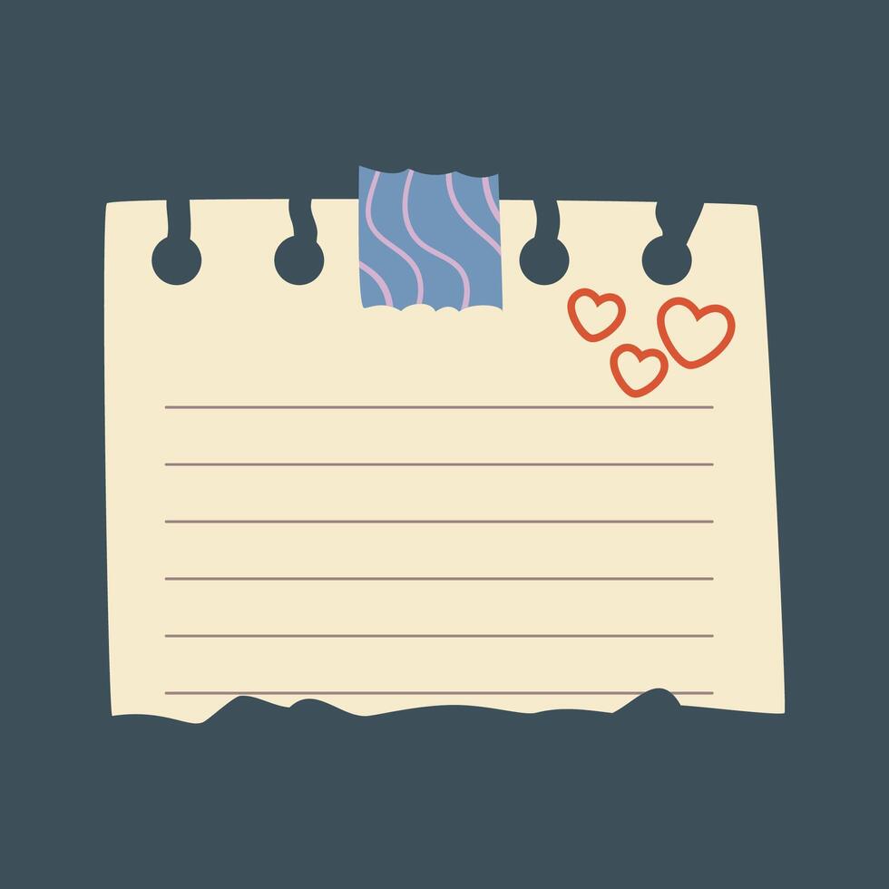 A Cute and Simple Note with Hearts and Tape in isolated background vector