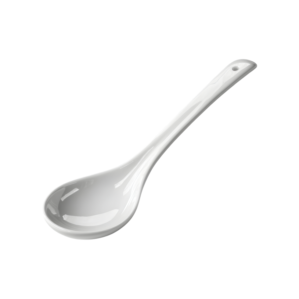Elegant white porcelain soup spoon isolated transparent background kitchen utensil serving spoon png