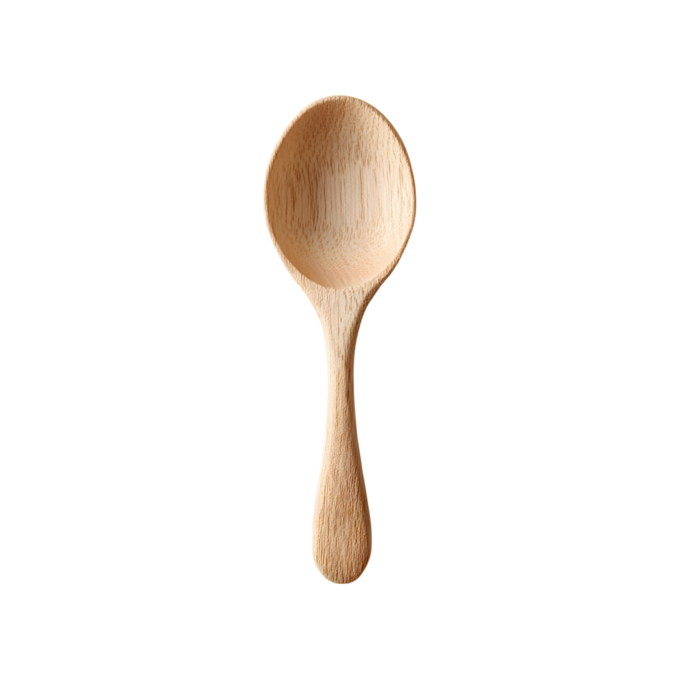 Natural wooden spoon rustic kitchen utensil empty scoop light brown isolated transparent background png