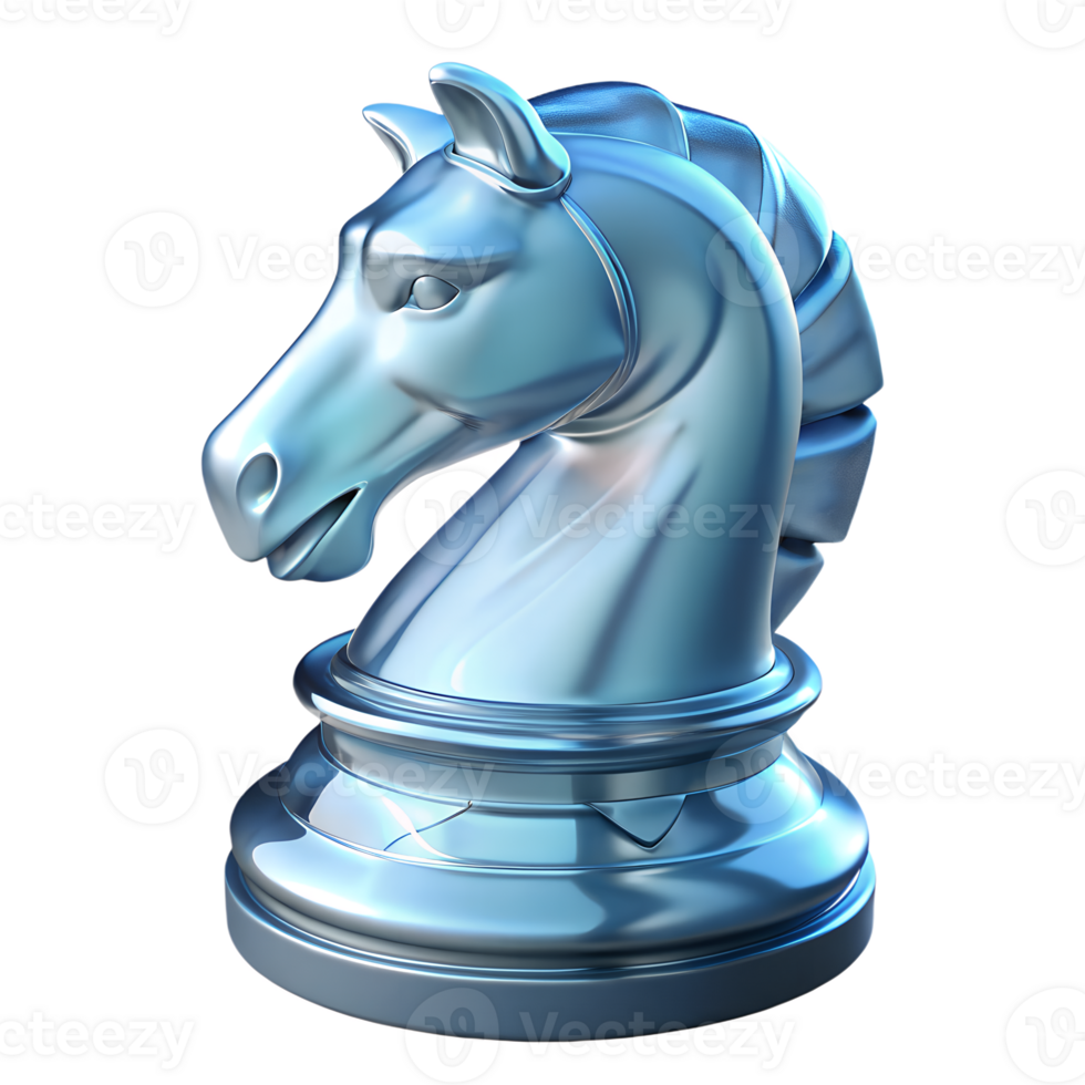Glossy 3d rendered chess knight, luxury strategy game piece, isolated on transparent background png