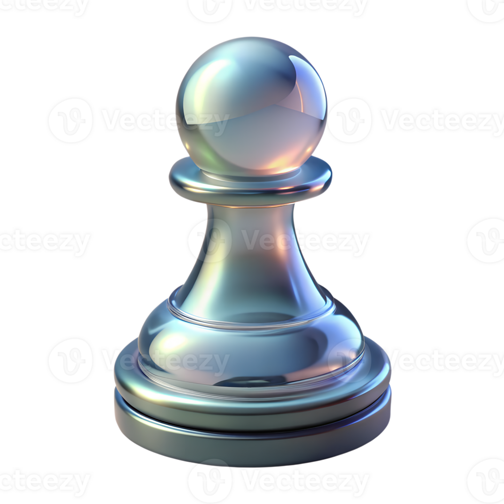 Shiny glass pawn chess piece isolated on transparent background, minimalist 3d illustration with smooth edges and glossy surface png