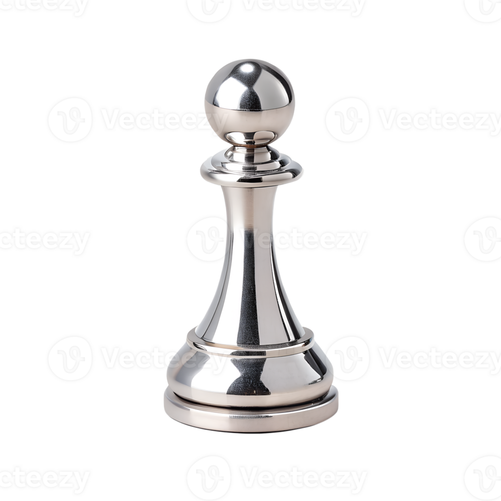 Shiny silver chess pawn isolated on transparent background, game piece strategic board game element png
