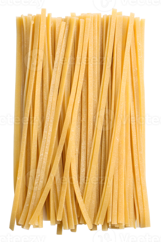 Uncooked pasta linguine isolated on transparent background, italian cuisine ingredient, long flat noodles, raw wheat pasta png