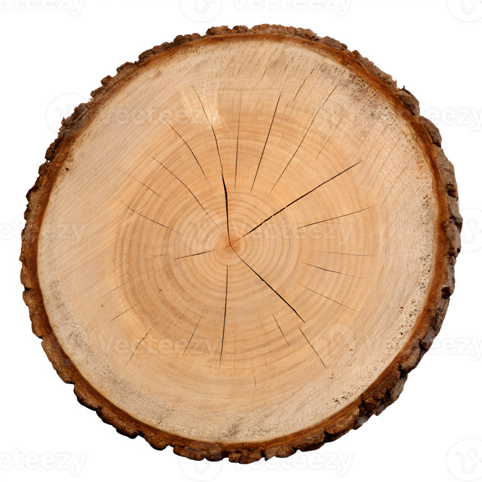 Wood log cross-section isolated on transparent background, tree trunk slice, natural texture, growth rings, forestry, rustic, cut timber png