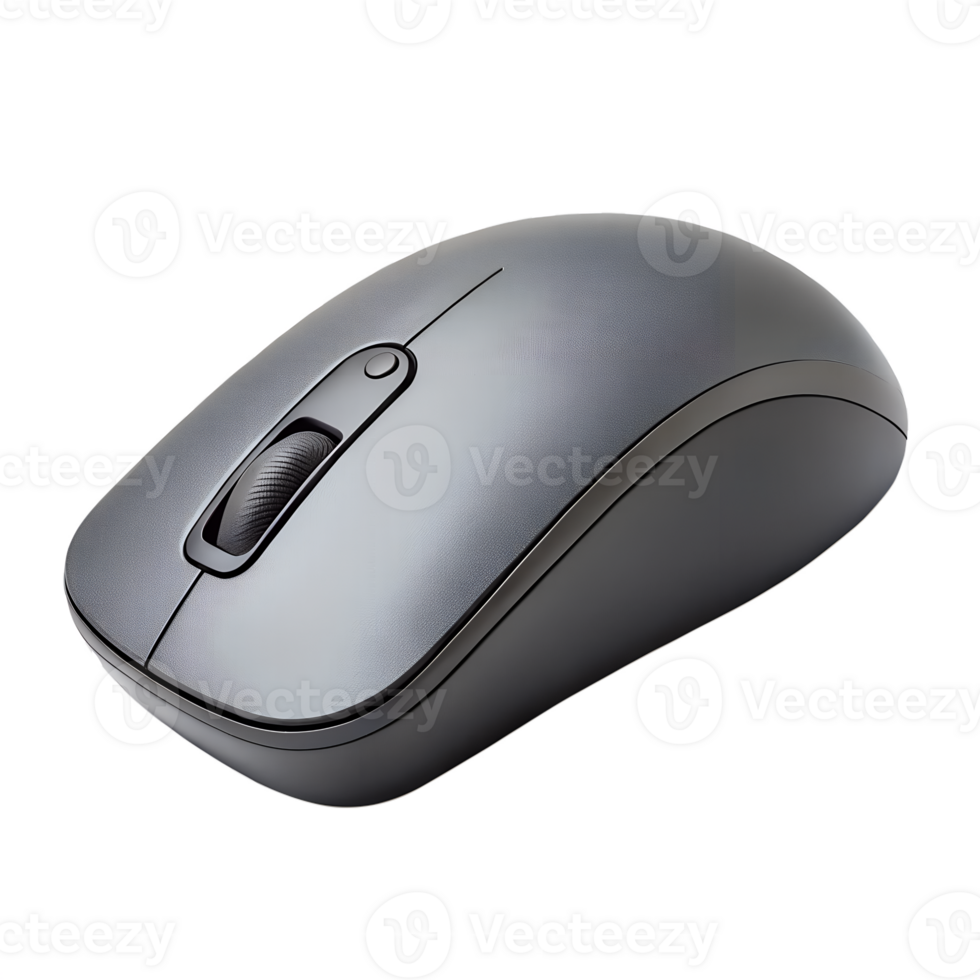 Wireless gray computer mouse isolated on transparent background, sleek design png