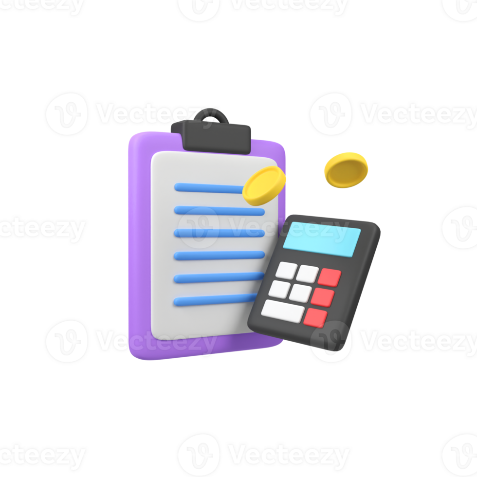 Data analysis and calculator with coins isolated 3d render icon illustration png