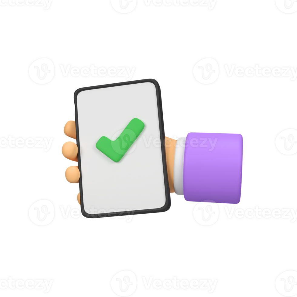 Hand hold smartphone with checklist isolated 3d render icon illustration png