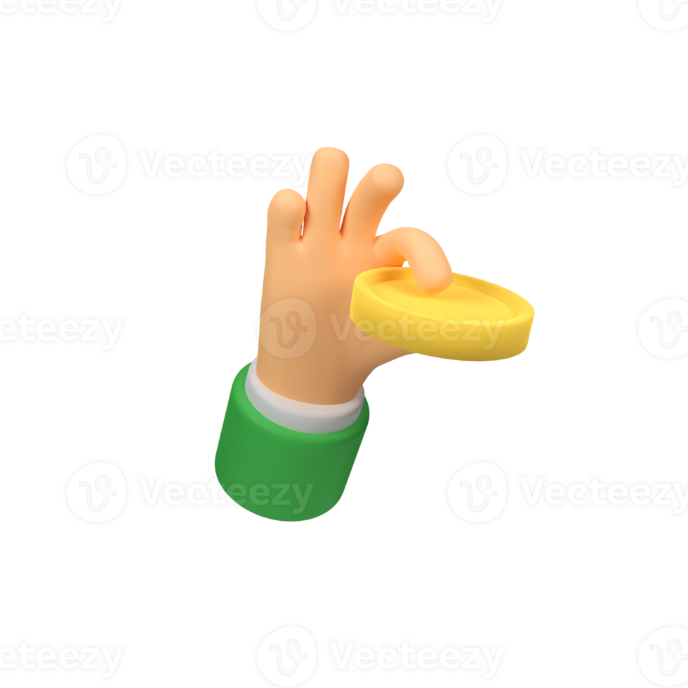 Businessman finance hand holding coin isolated 3d render icon illustration png