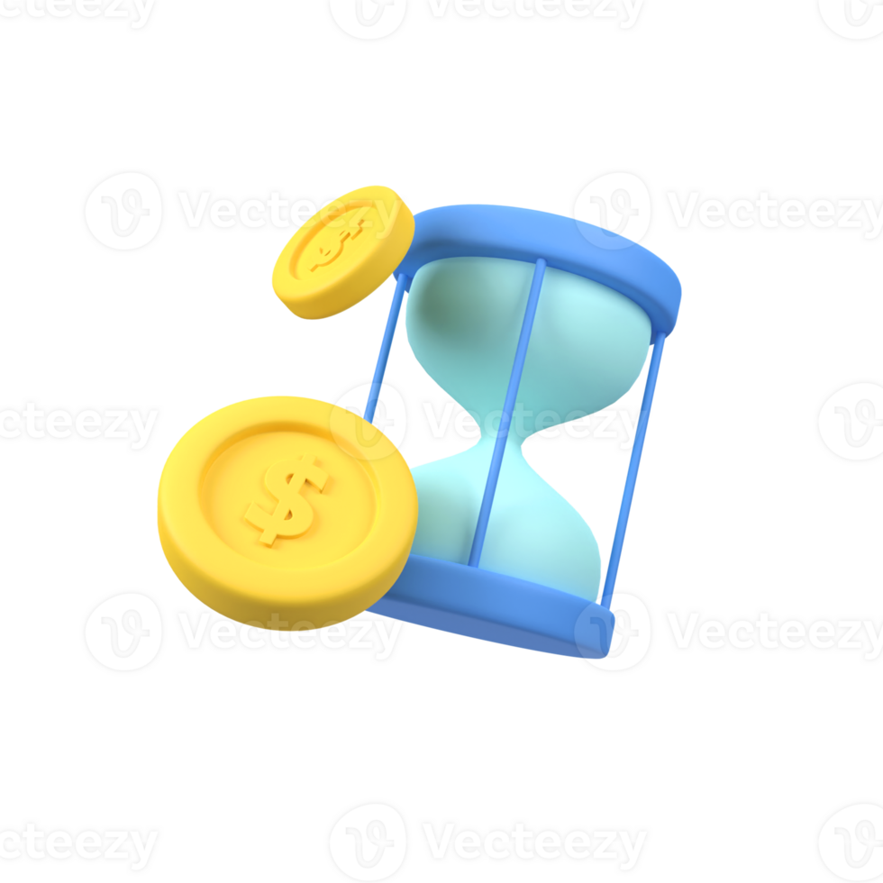 Hourglass and coin isolated 3d render icon illustration png
