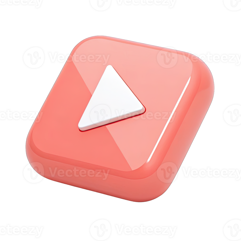Glossy Pink Play Button Icon with a White Triangle on Transparent Background png