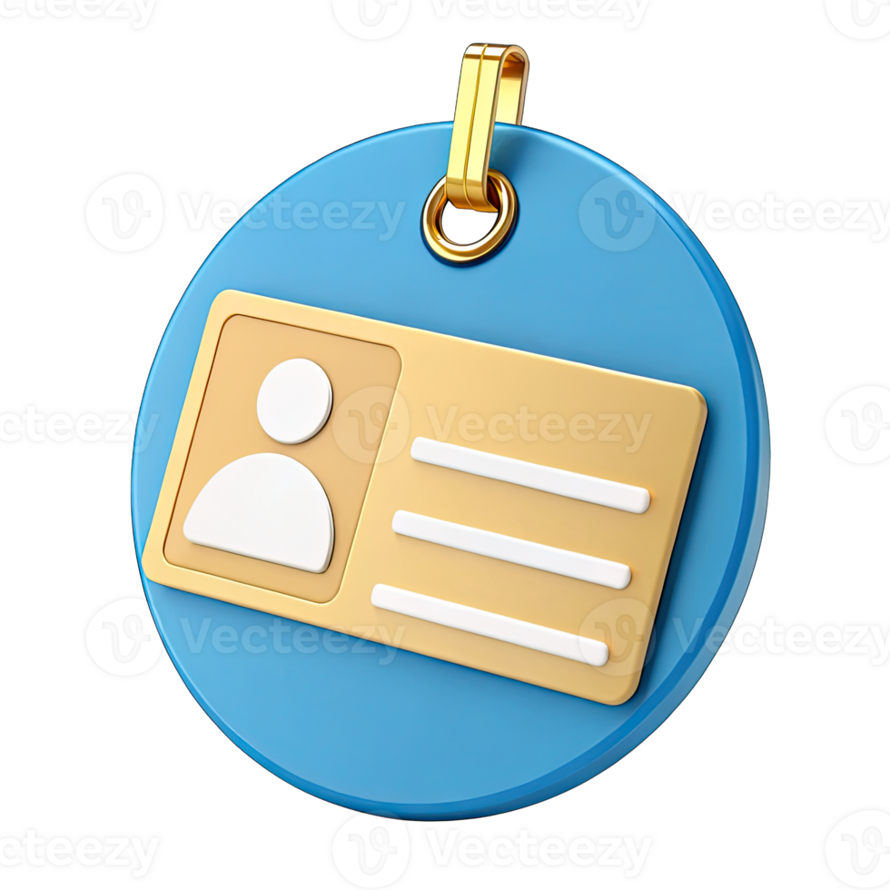 3D Render Round Badge with Golden Clasp, Beige Card with White Details Isolated png