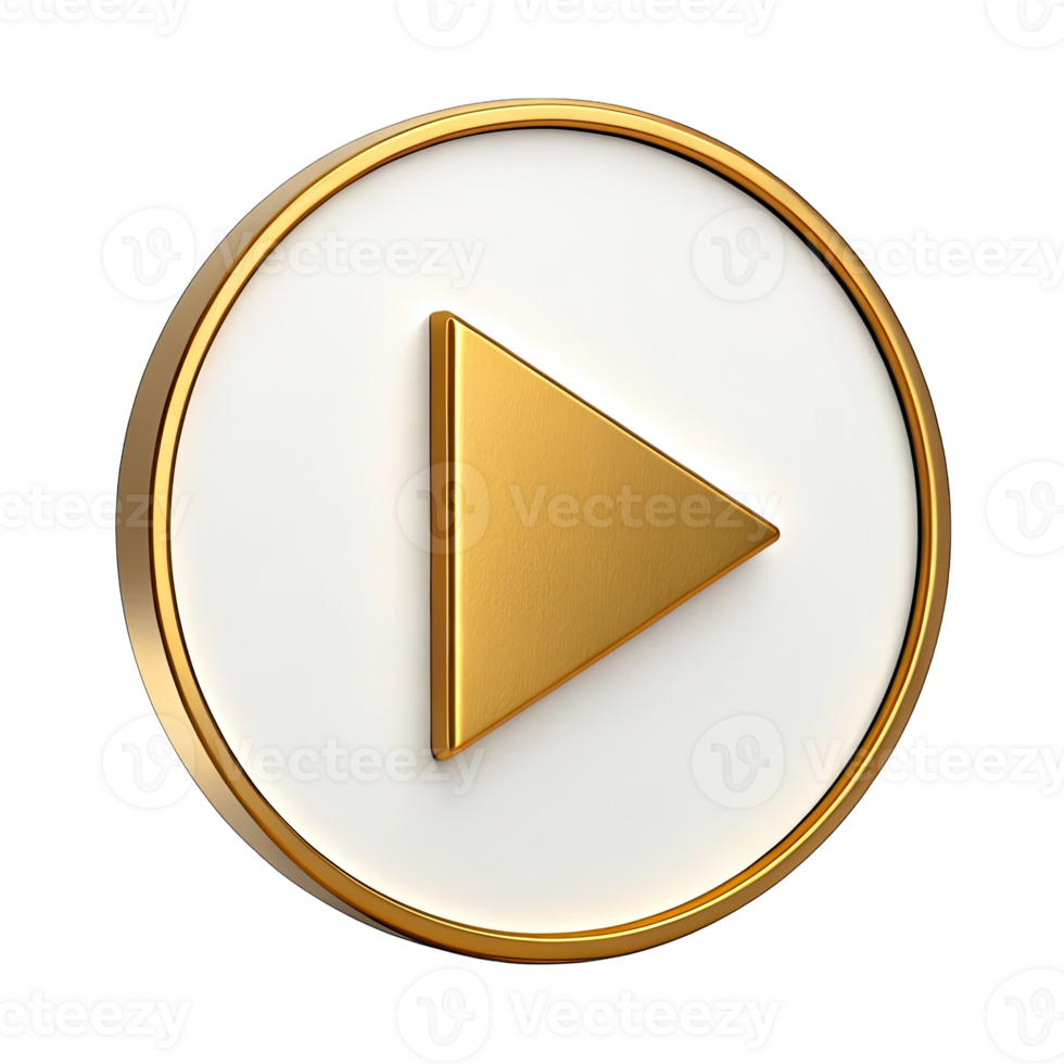 Golden Play Button Icon, White Circular Frame, Transparent Background, Minimalist Design png