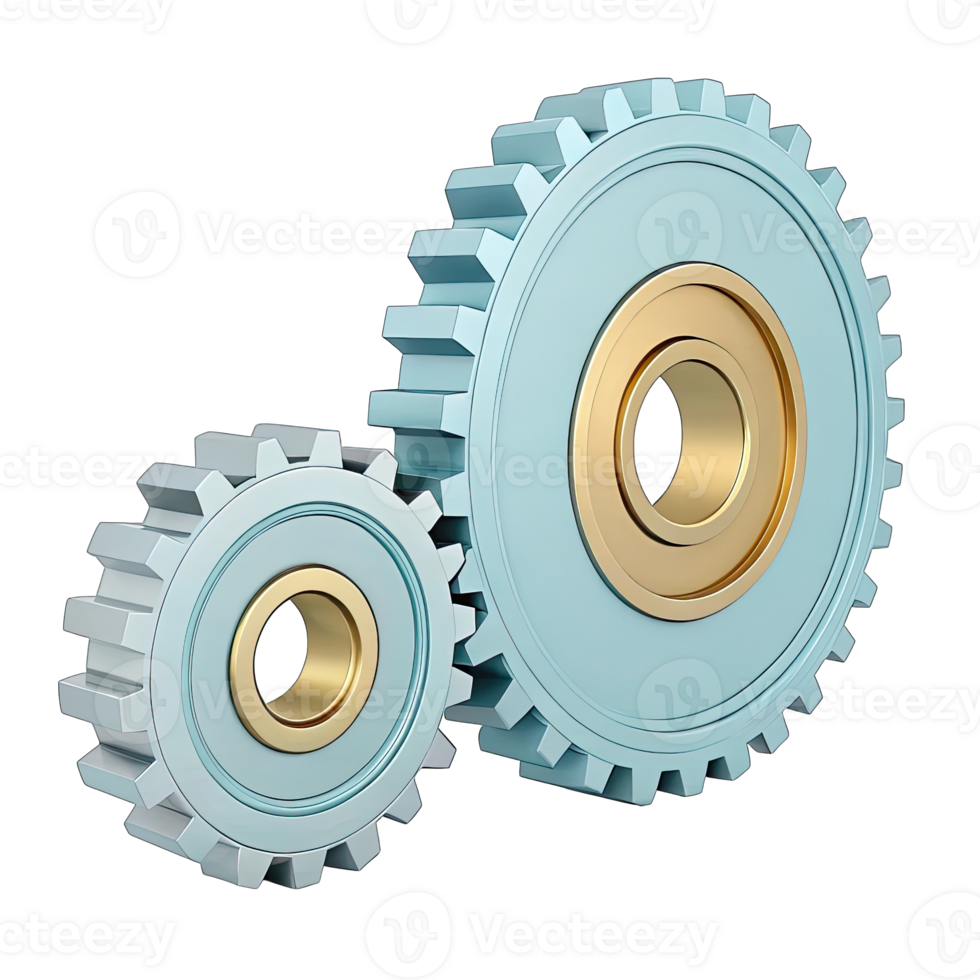 Metal Gears with Golden Hubs, 3D Rendering on Transparent Background, Detailed Design png