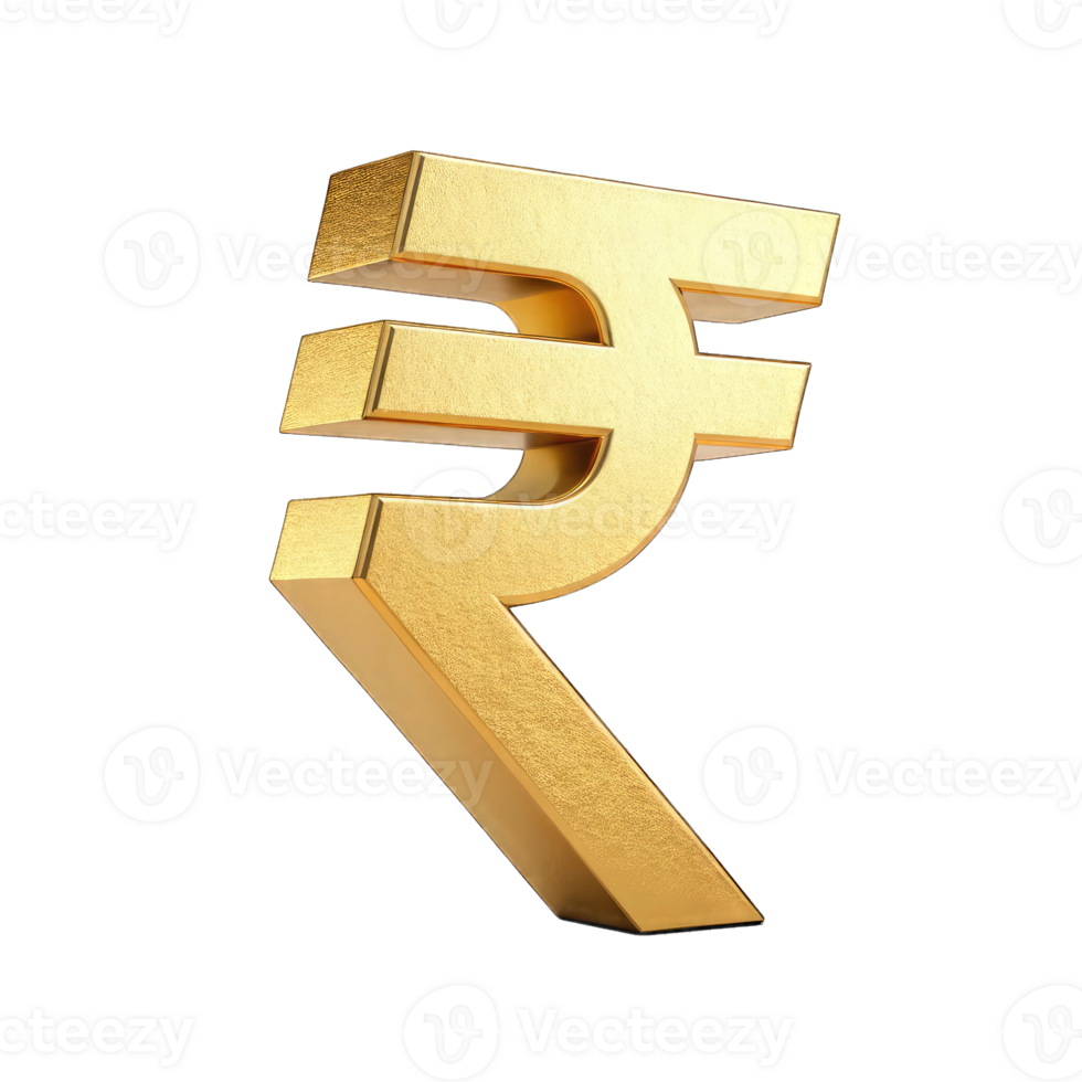 Golden Rupee Symbol with Detailed Texture on Transparent Background for Finance png