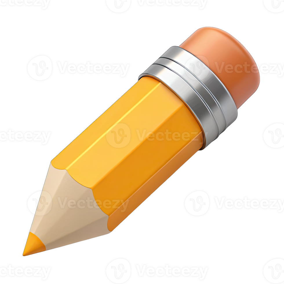 3D Rendering of an Orange and Yellow Hexagonal Pencil on Transparent Background png