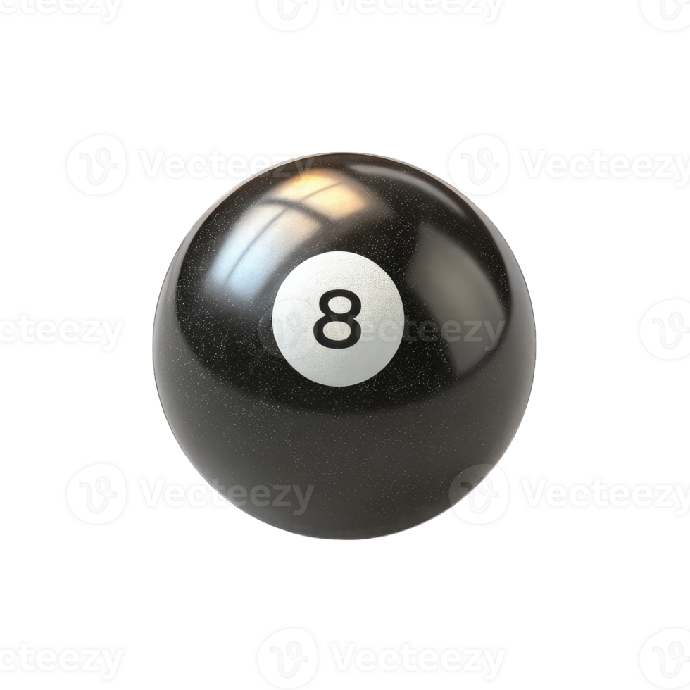 Isolated Black Pool Ball Number Eight Glossy Sphere Transparent Background png