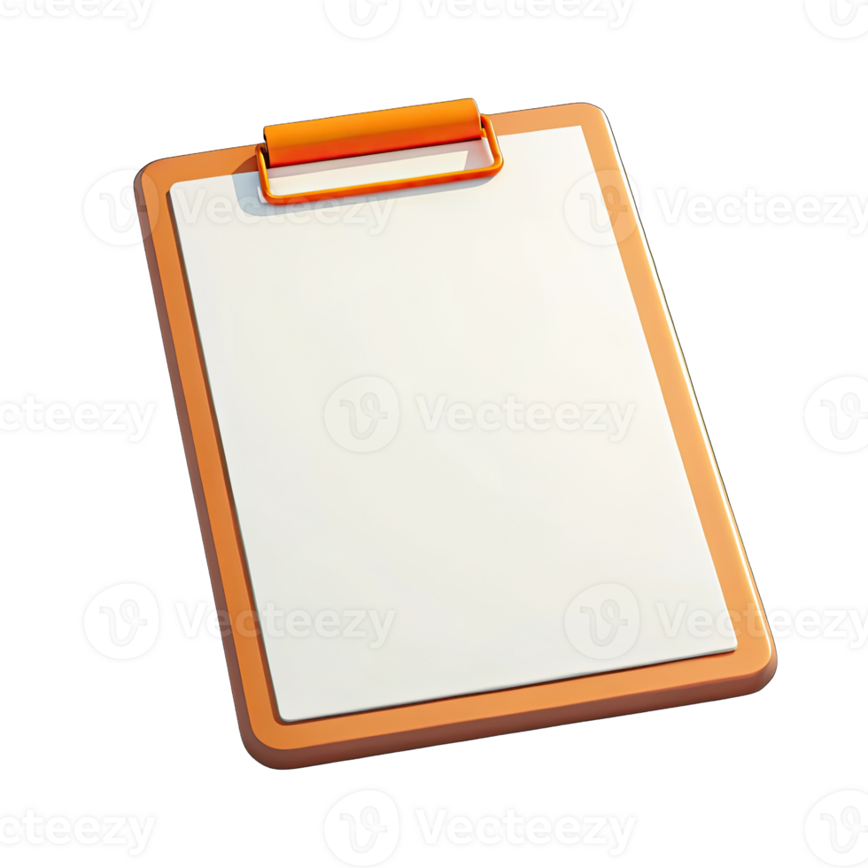 Orange Clipboard with Blank White Paper on a Transparent Background Mockup Design png