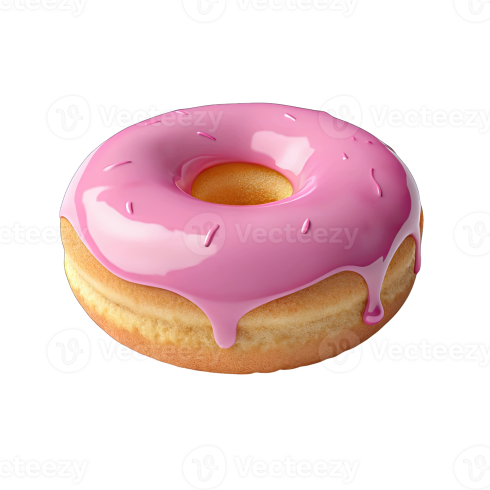 Realistic Donut with Pink Frosting Drips on Transparent Background Delicious Sweet Treat png