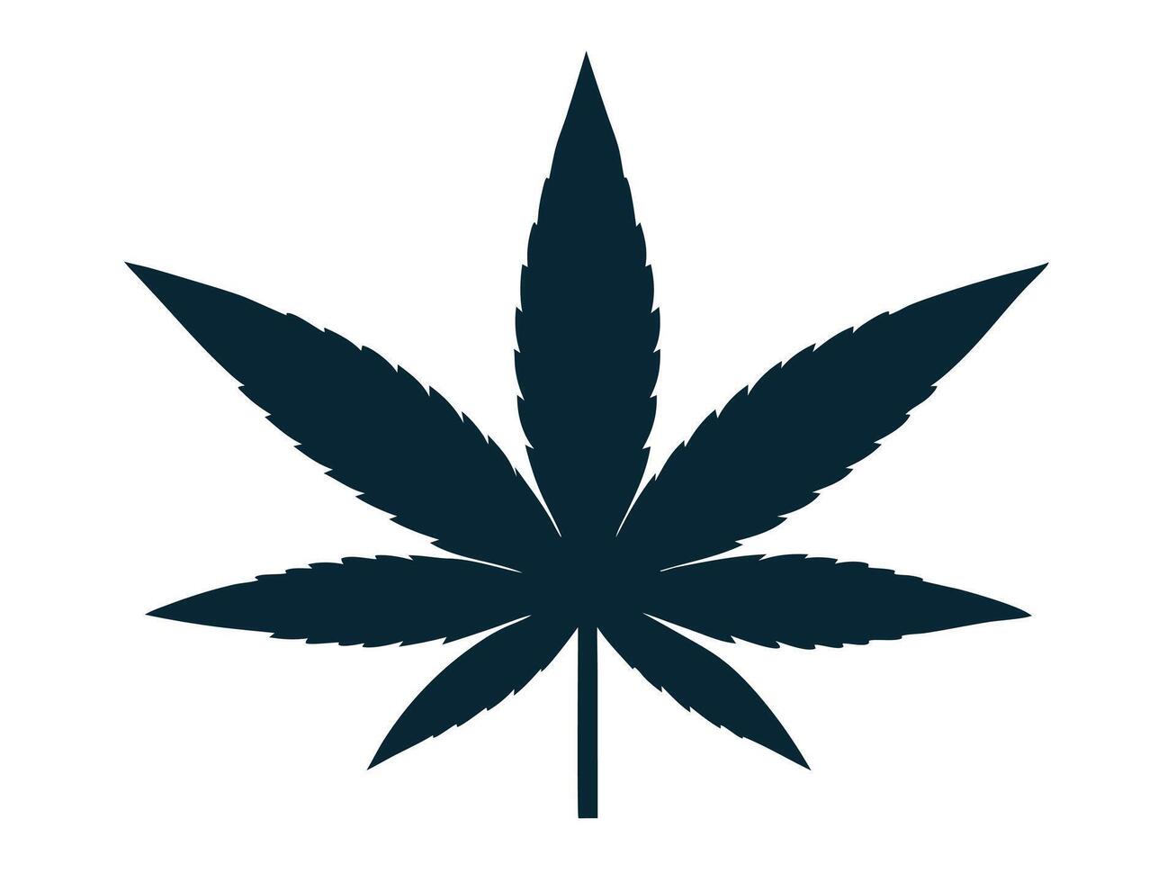 Isolated cannabis leaf silhouette in dark teal color against a plain white background vector