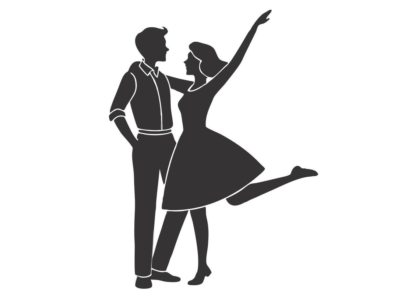 A silhouette of a stylish couple enjoying a romantic moment of dancing with elegant poses and love. vector