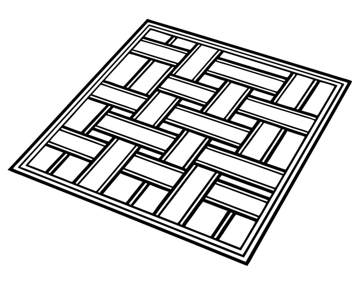 Artistic black and white woven pattern design featuring a rectangular shape and intricate overlapping geometric elements. vector