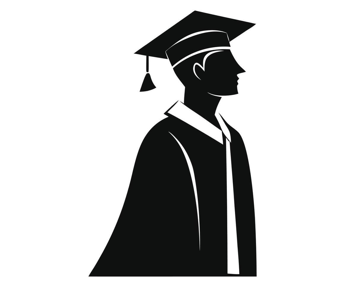 Silhouette illustration of a graduating student wearing graduation cap and academic gown vector
