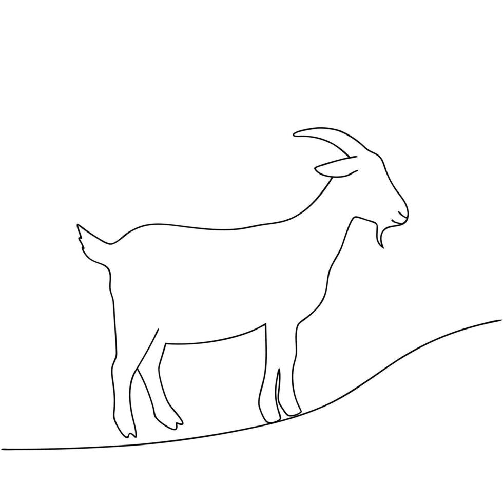 Simple and elegant black line art illustration of a goat standing on a gentle hill vector