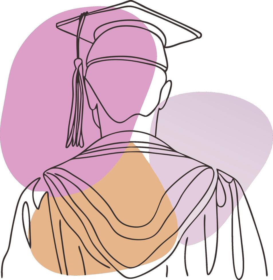 Minimalist line art illustration of a graduate wearing a cap and gown for commencement celebrations vector