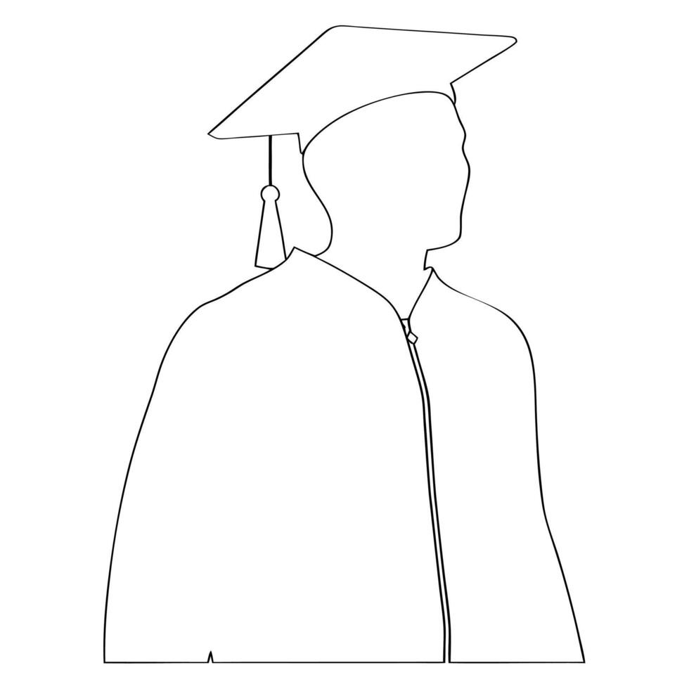 Silhouette of a graduating student wearing a cap and gown in a simple line art style vector