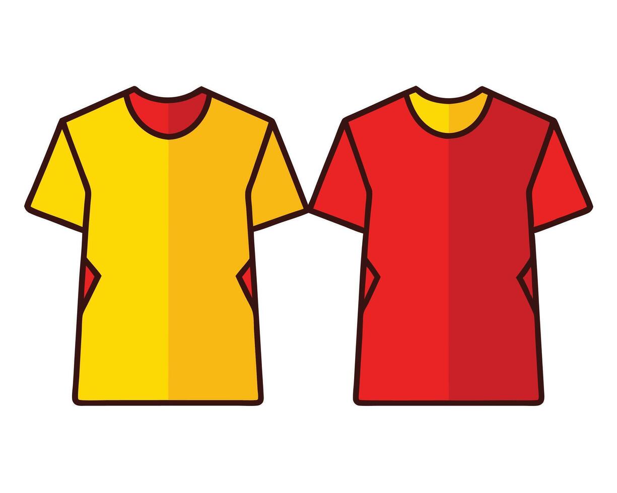 Two simplified brightly colored graphic illustration style t shirts isolated on a white background vector