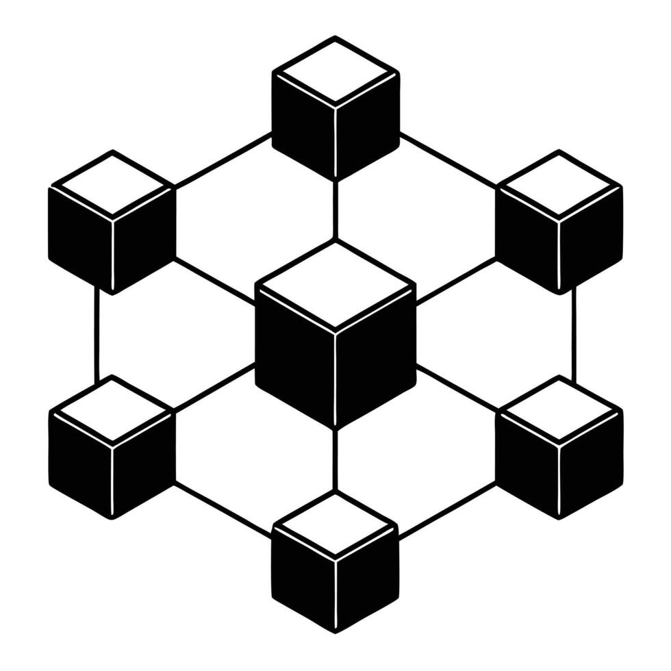 Abstract illustration of interconnected cubes representing networks data or blockchain technology. vector