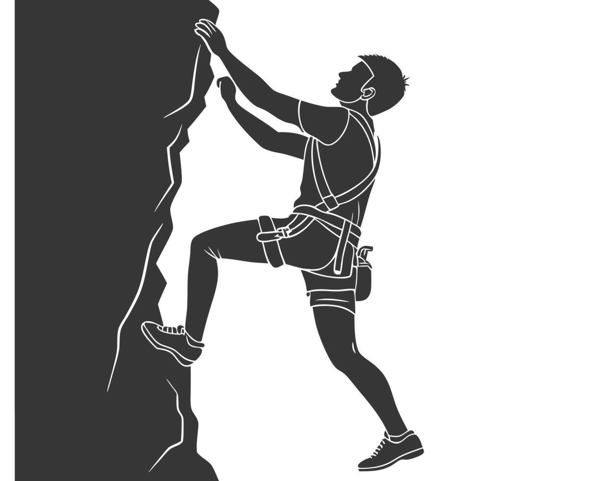 Silhouette of a rock climber scaling a cliff face during an outdoor adventure vector