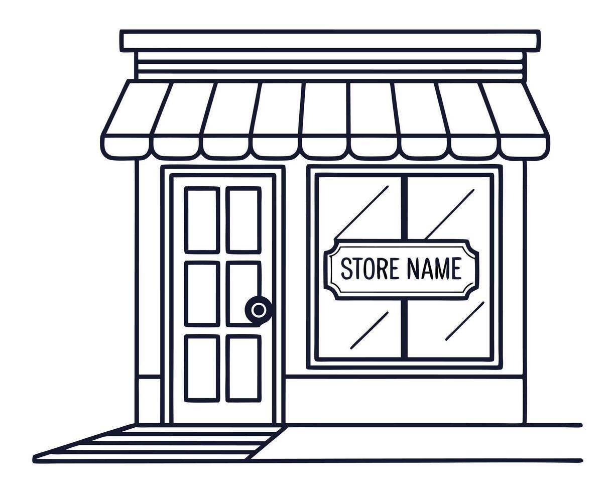 A simple illustration of a storefront with awning and space for store name display. vector
