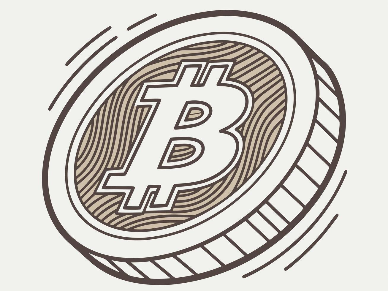 Bitcoin cryptocurrency coin illustration in a hand-drawn retro style featuring the digital currency symbol vector