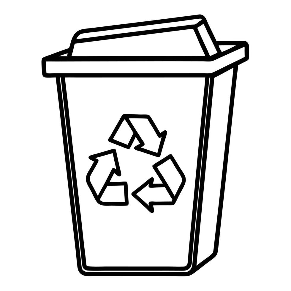 Simple black and white recycling bin illustration representing waste management and eco-friendliness concepts. vector