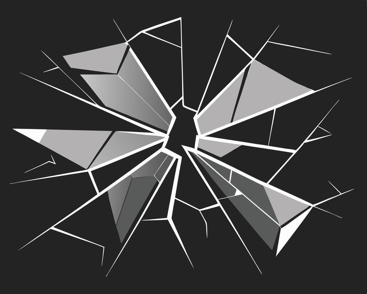 Shattered glass effect illustration with geometric shards and a dark background vector