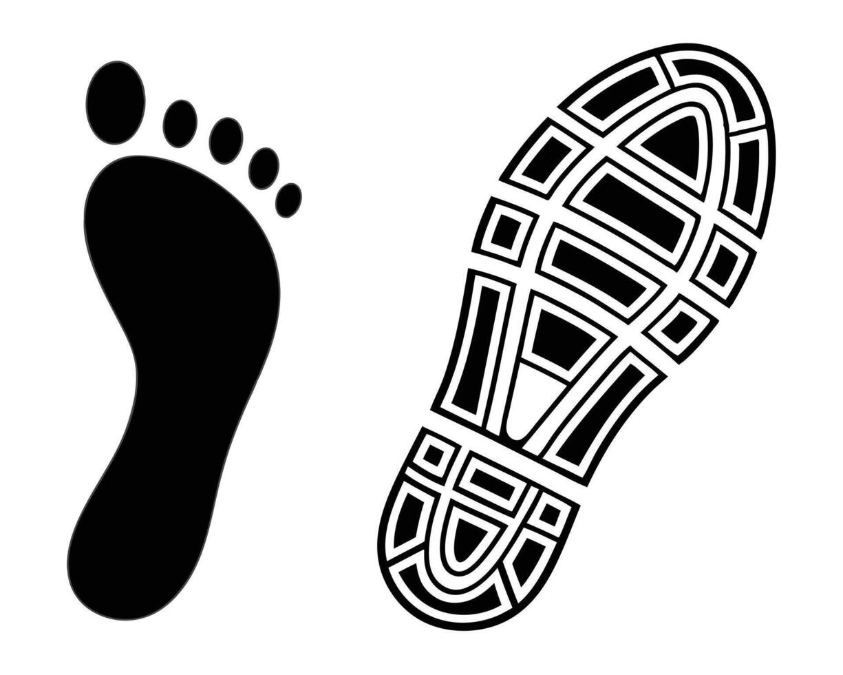 Footprint and shoe print black silhouette illustration set on white background for design vector