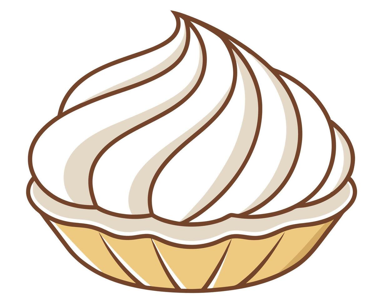 Delicious stylized dessert illustration featuring a sweet pie with a generous swirl of cream on white background vector