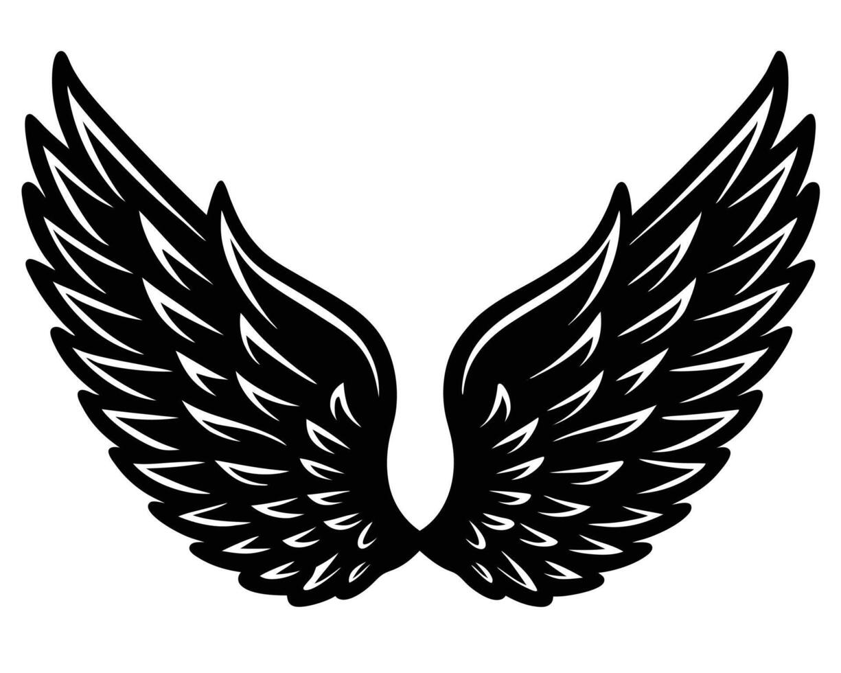 Elegant black angel wings illustration isolated on white background ideal for design elements vector