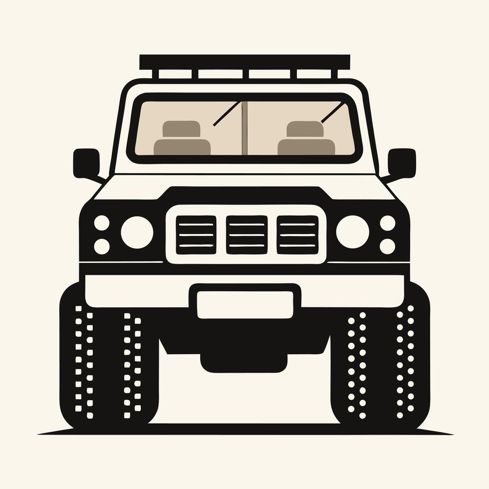 Front view illustration of a stylized off road vehicle ready for adventure and exploration. vector