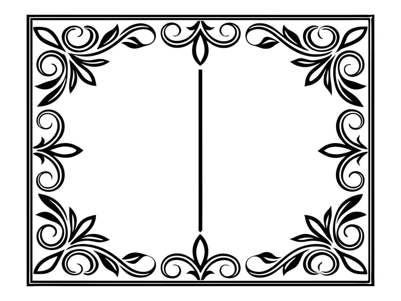 Elegant decorative flourish frame with corner floral elements in a monochromatic black and white design vector