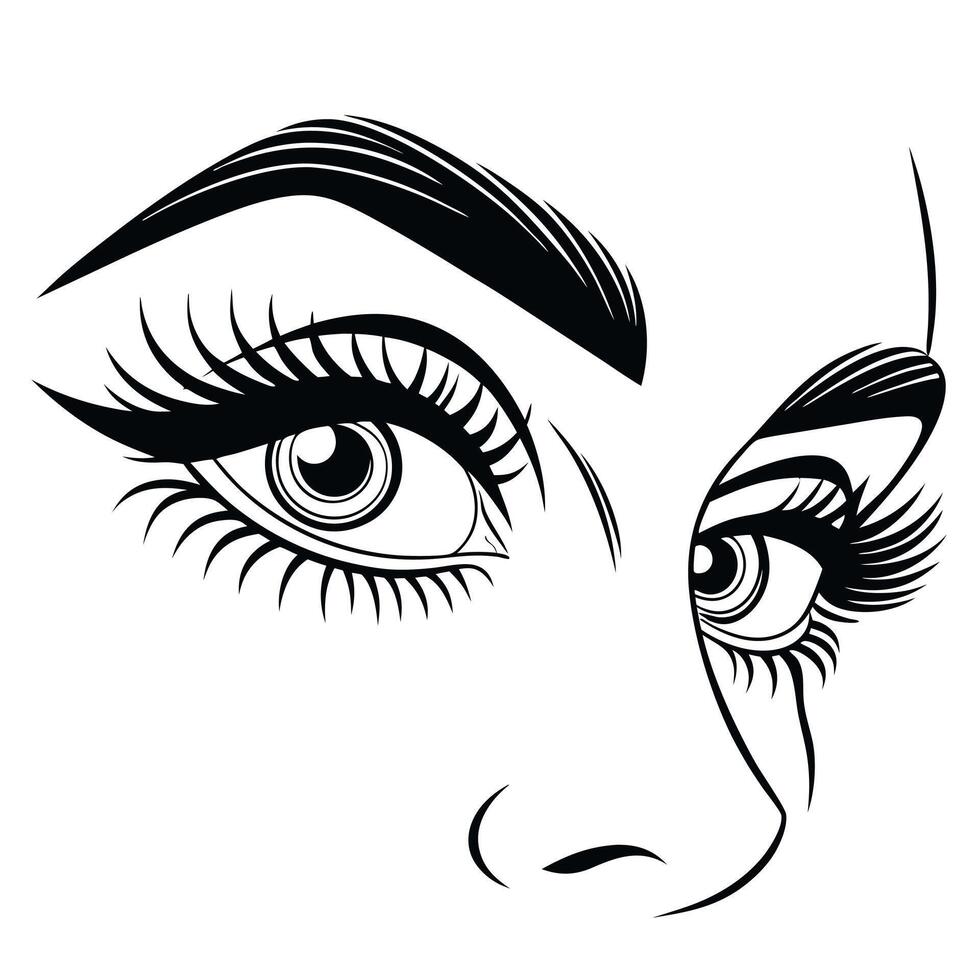 Artistic line drawing of woman's eyes with long lashes and eyebrows expressing emotion vector