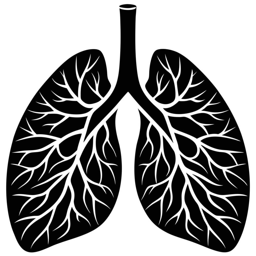 Simplified black and white illustration of the human lungs and bronchial tree for medical use vector